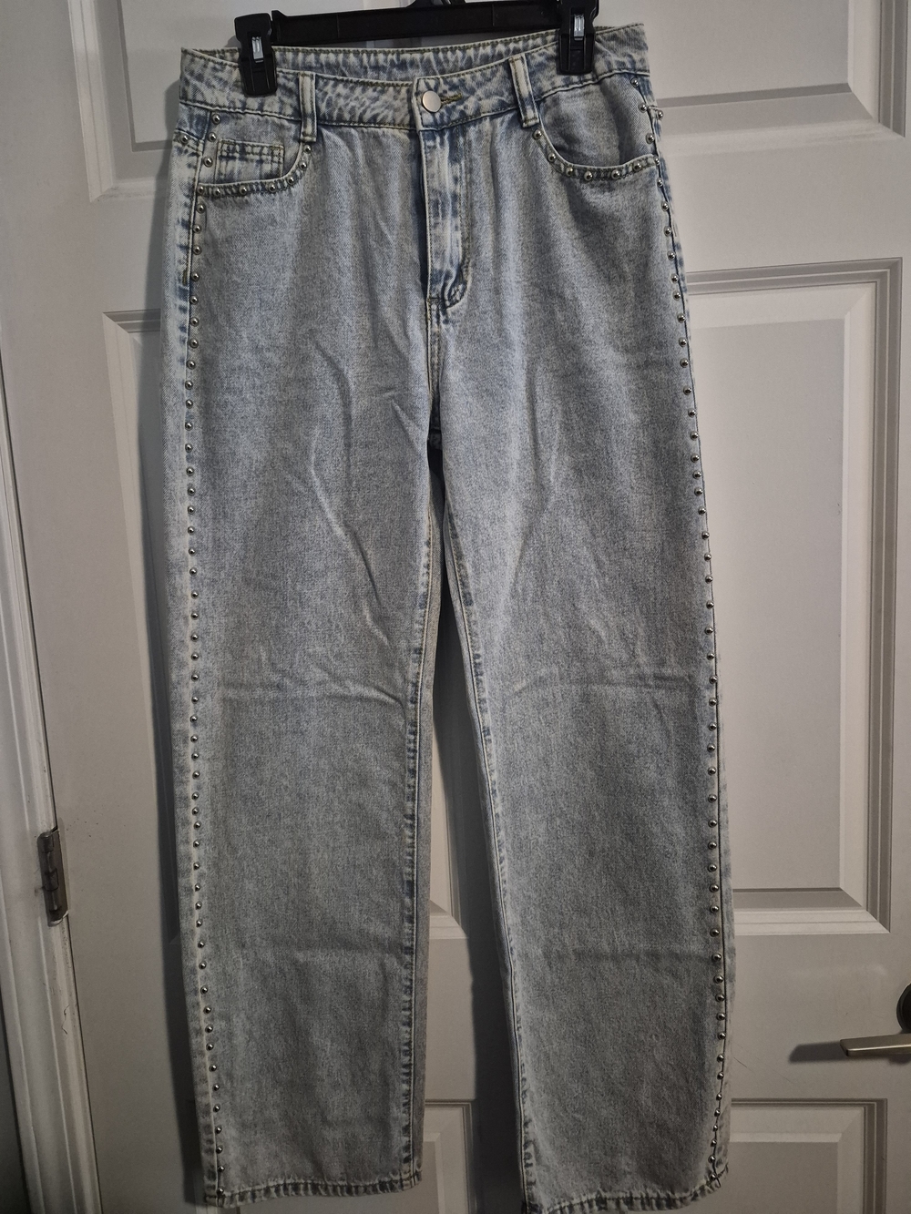 Studded Light Wash Blue Jeans Straight Leg Streetwear Denim Y2K Grundge M